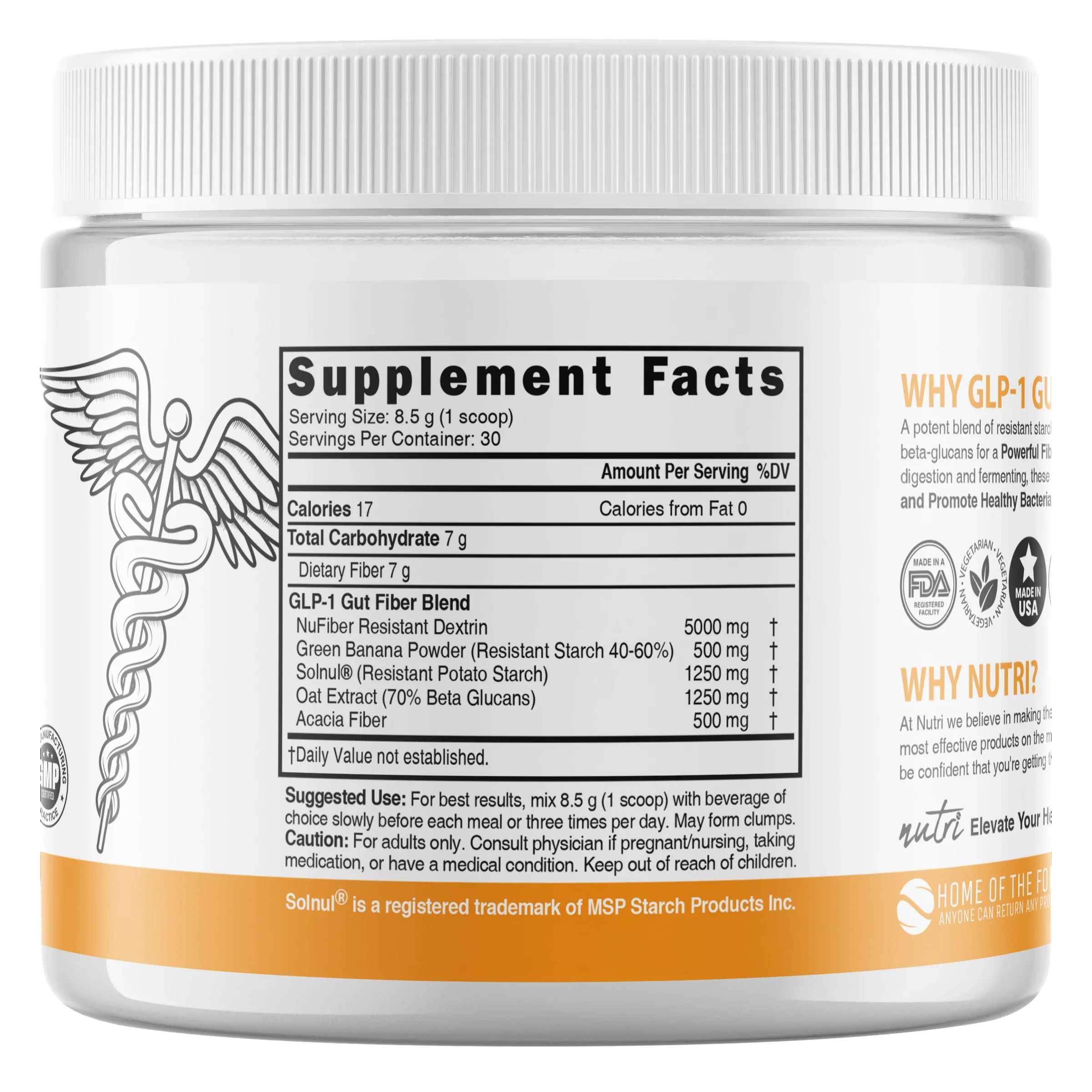 Nature's Fusions Nutri GLP-1 Gut Support Fiber Boost (7 g serving) Unflavored Tub 255 g, view 2