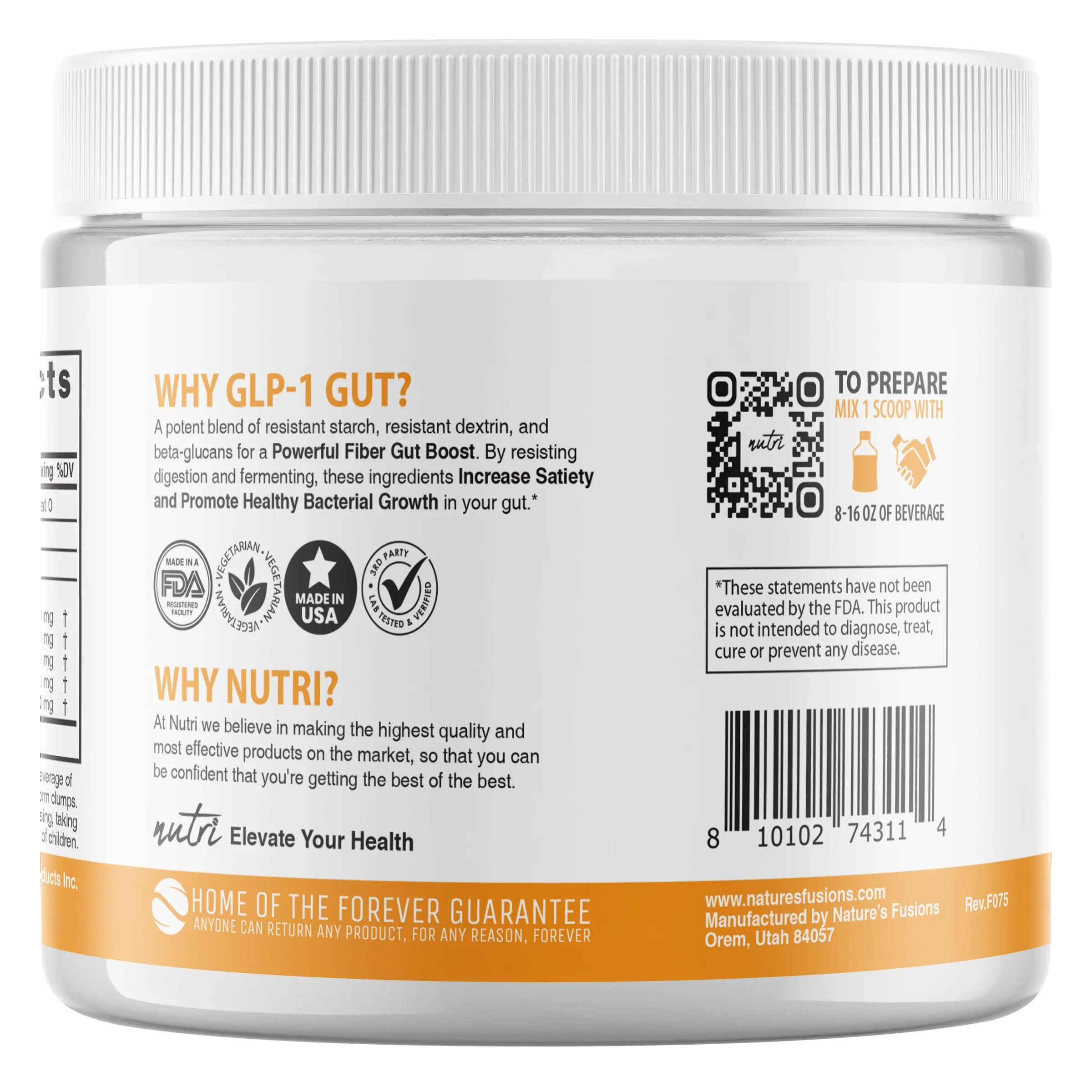 Nature's Fusions Nutri GLP-1 Gut Support Fiber Boost (7 g serving) Unflavored Tub 255 g, view 3