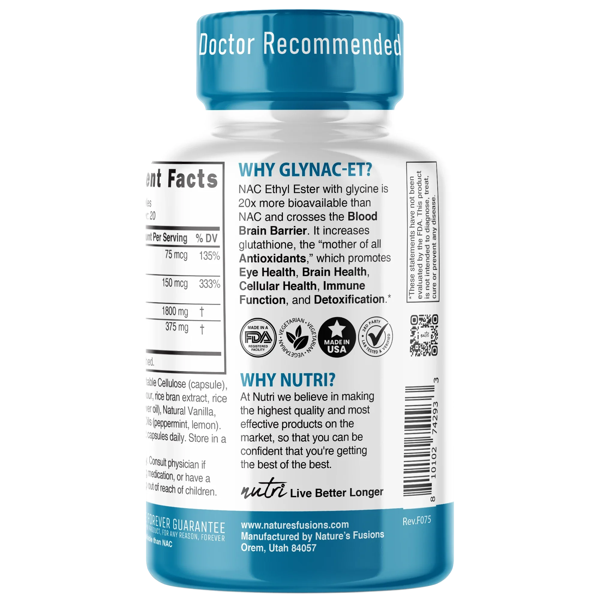 Nature's Fusions Nutri GlyNACET 375 mg Extra Strength 1800/375 mg – 60 Count, view 3