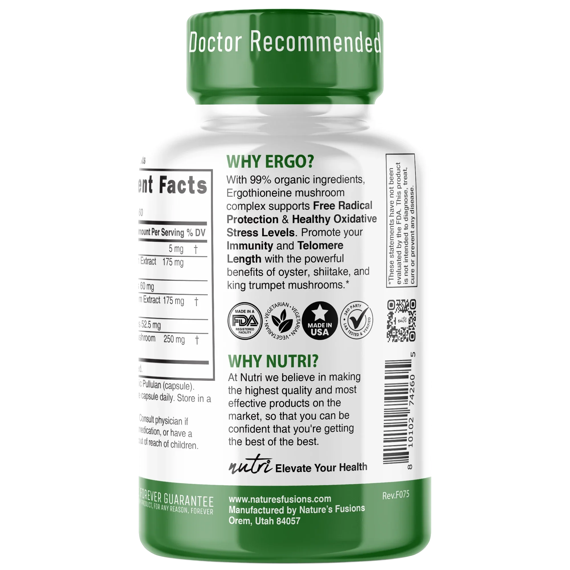 Nature's Fusions Nutri Ergothioneine Mushroom Complex 5/600 mg – 60 Count, view 3