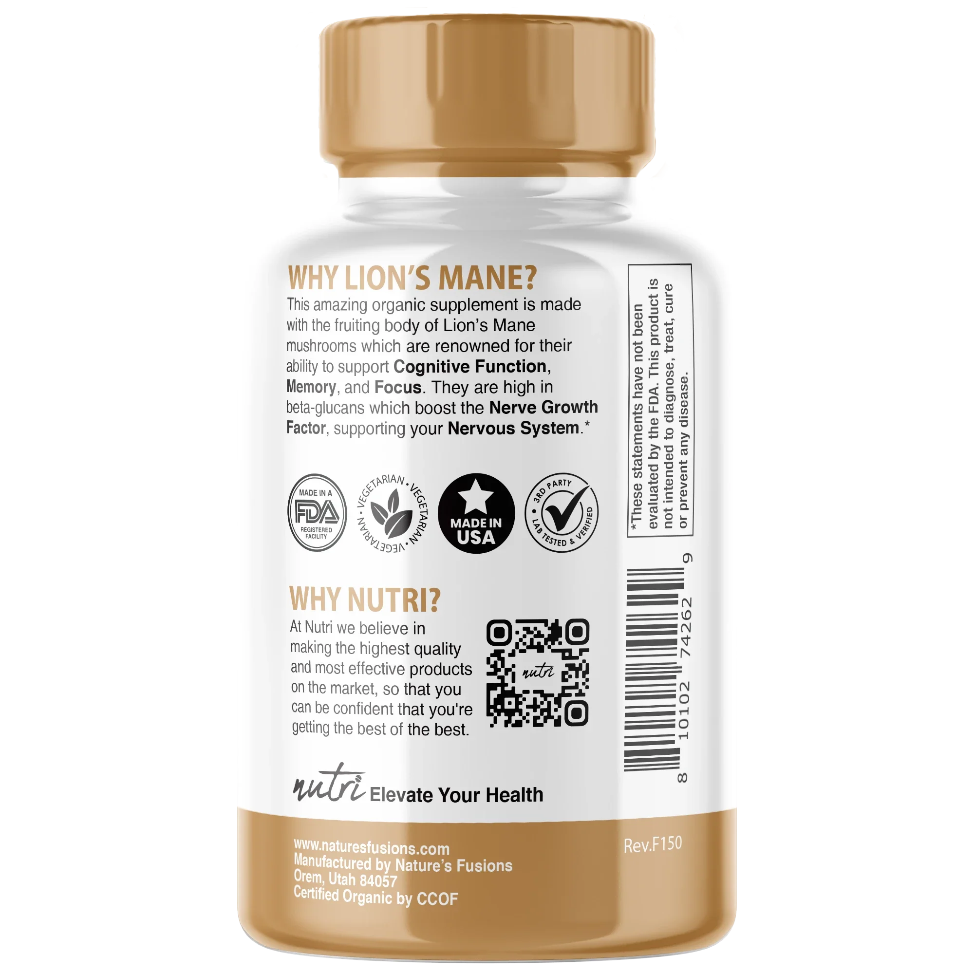 Nature's Fusions Nutri Lion’s Mane Extract 1900 mg – 120 Count – Organic, view 3