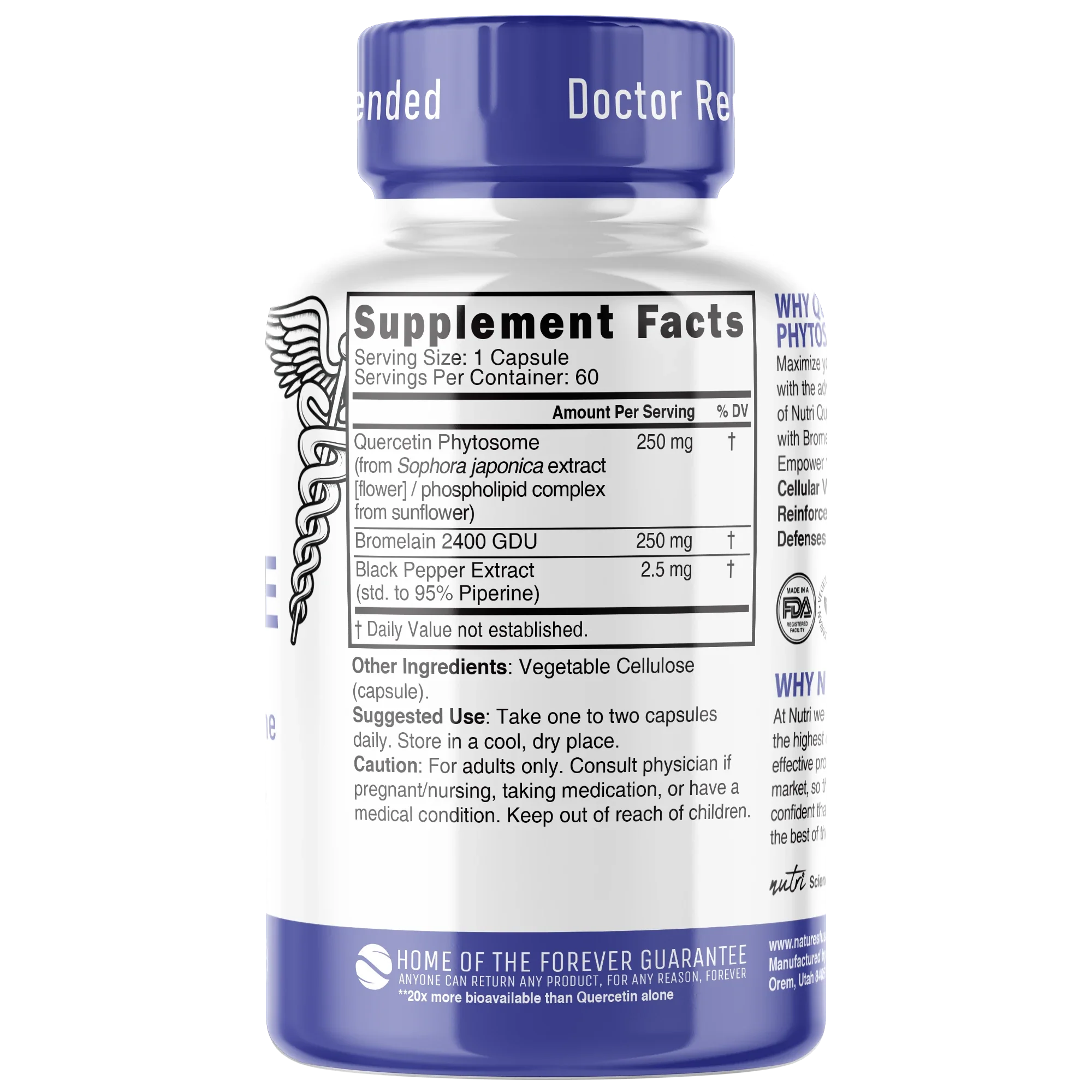 Nature's Fusions Nutri Quercetin+ (Quercetin Phytosome + Bromelain with Piperine) 500 mg – 60 Count, view 2