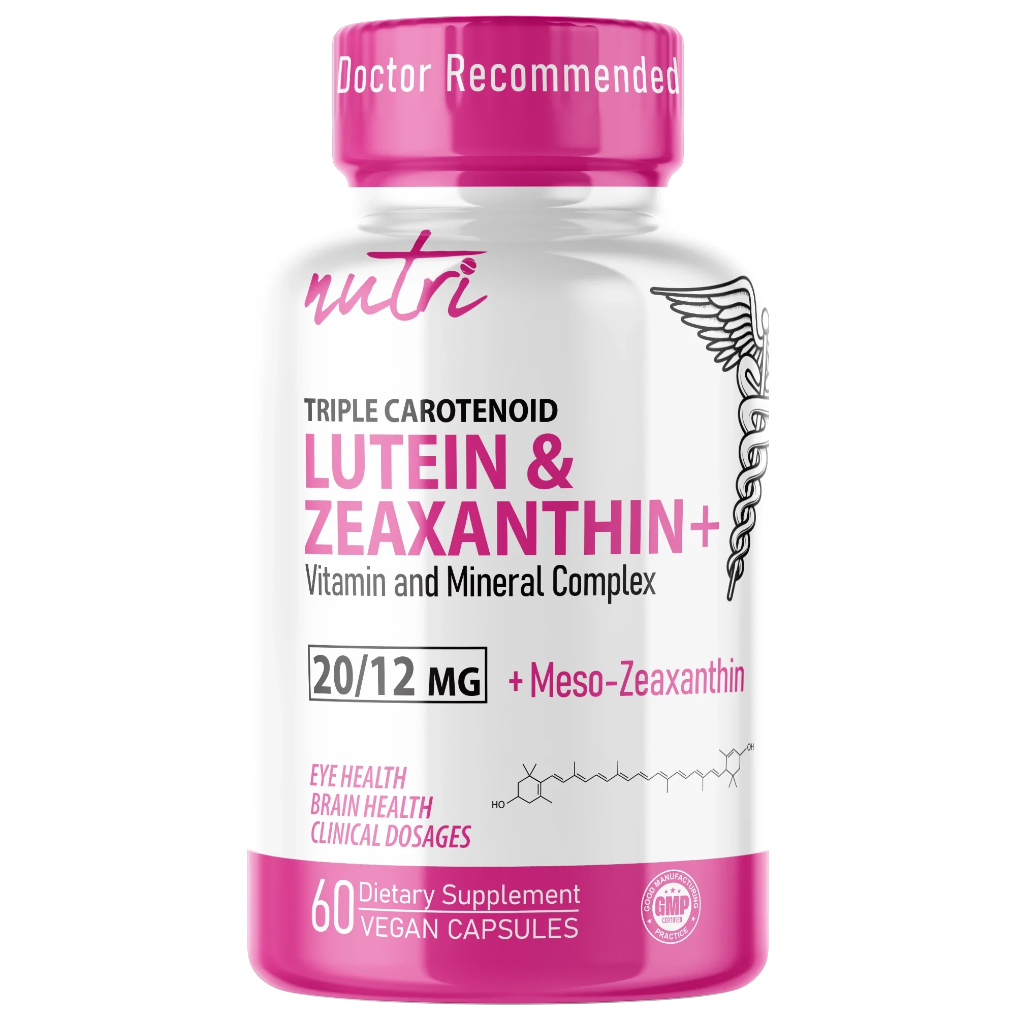 Nature's Fusions Nutri Lutein, Zeaxanthin & Mesozeaxanthin Vision Complex with Zinc 20/12 mg โ 60 Count