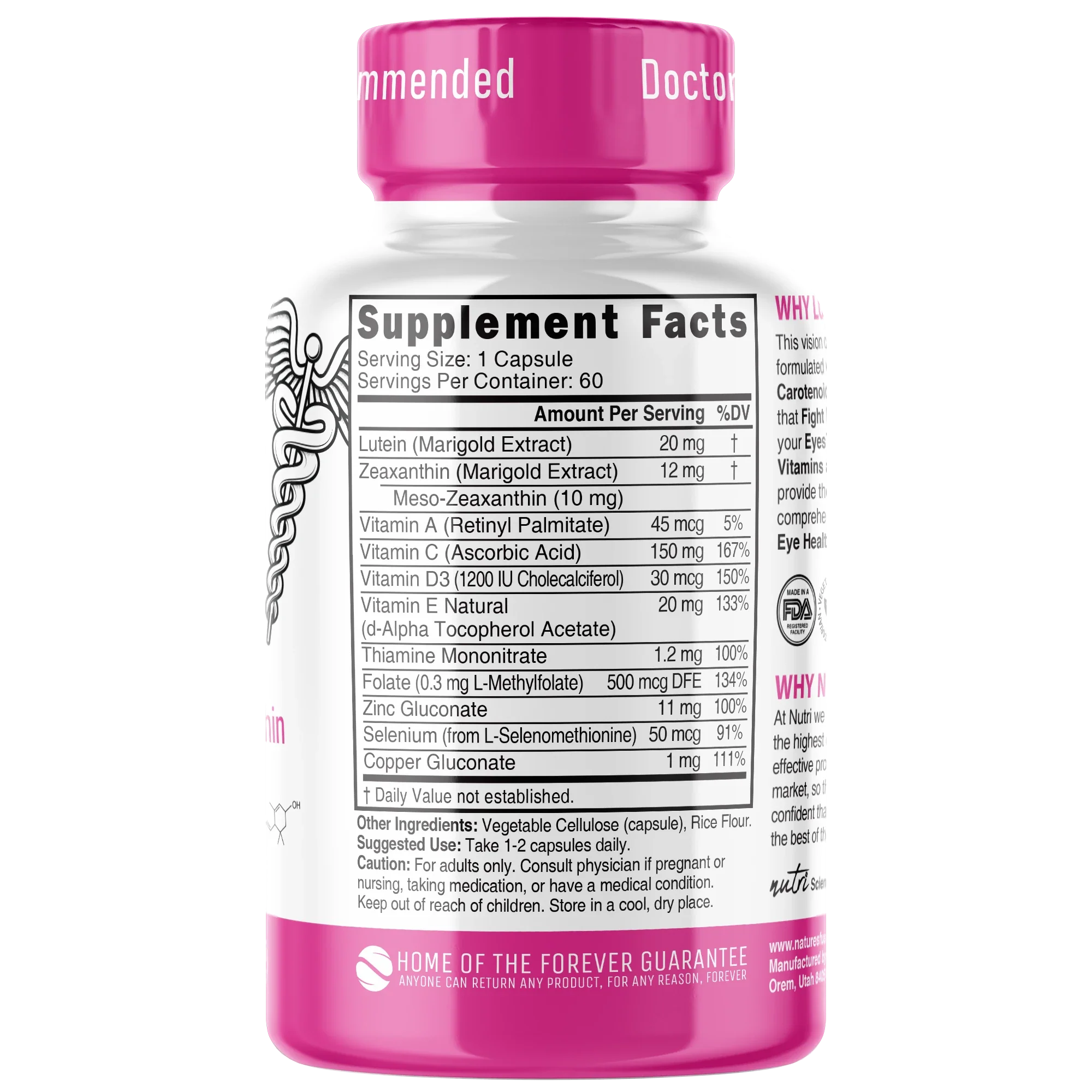 Nature's Fusions Nutri Lutein, Zeaxanthin & Mesozeaxanthin Vision Complex with Zinc 20/12 mg – 60 Count, view 2