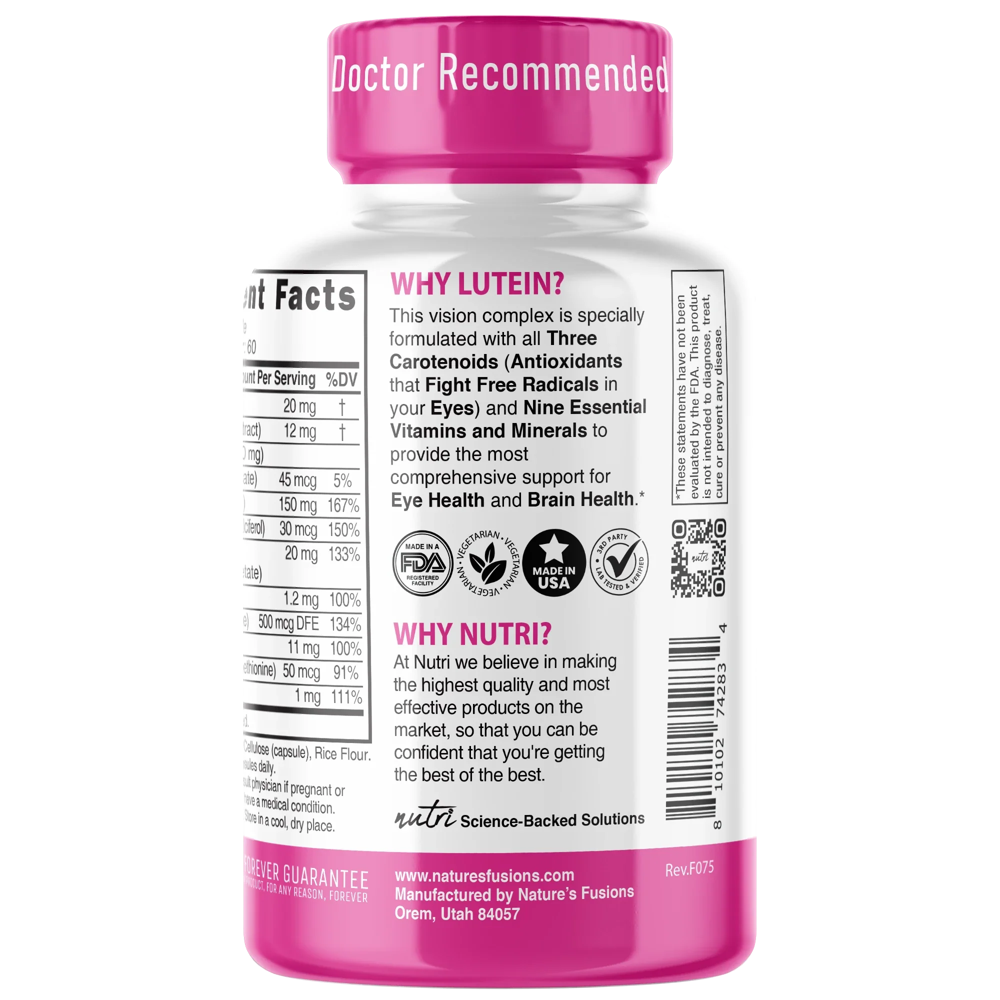 Nature's Fusions Nutri Lutein, Zeaxanthin & Mesozeaxanthin Vision Complex with Zinc 20/12 mg – 60 Count, view 3