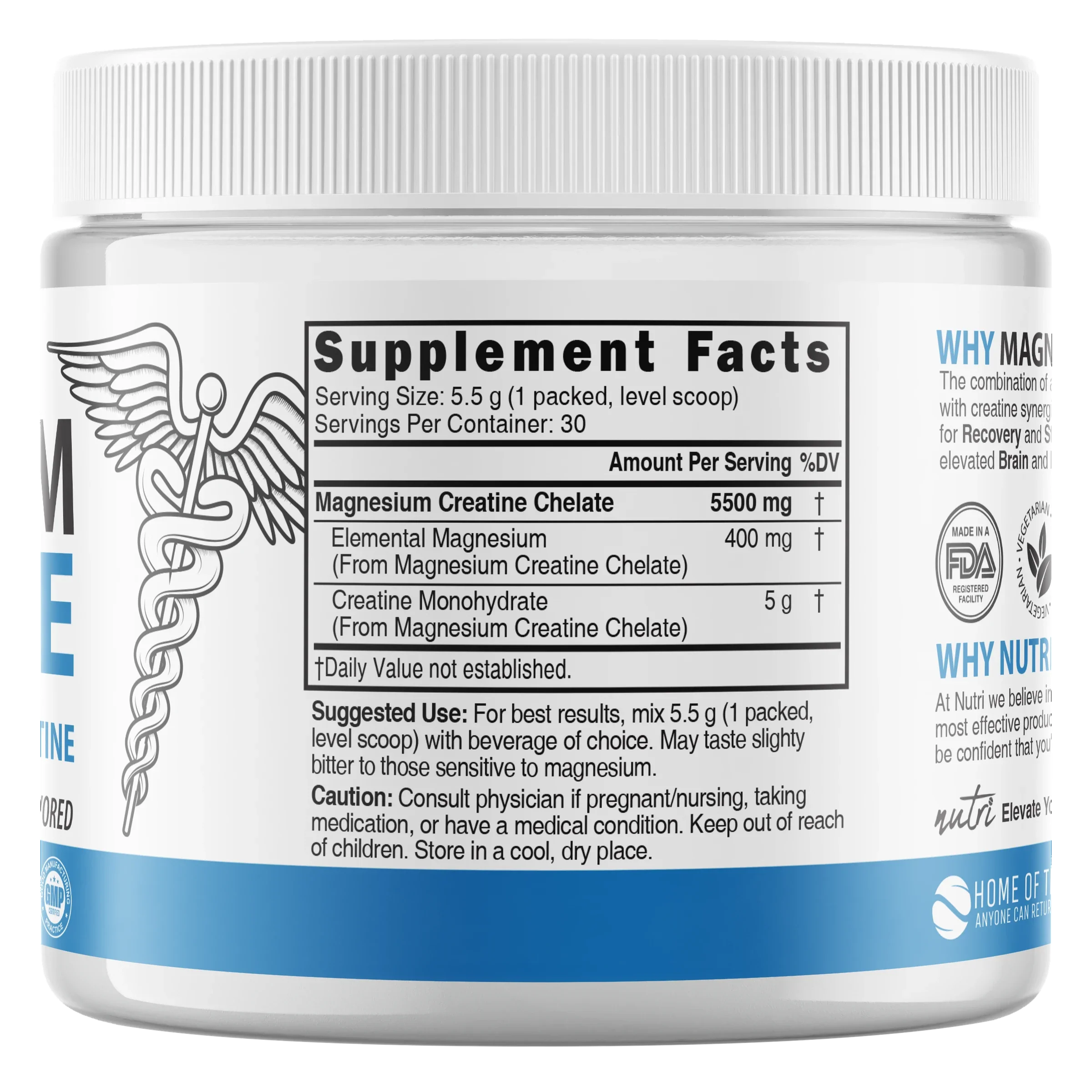 Nature's Fusions Nutri Magnesium Creatine 400 mg / 5 g Unflavored Powder – 165 g Tub, view 2