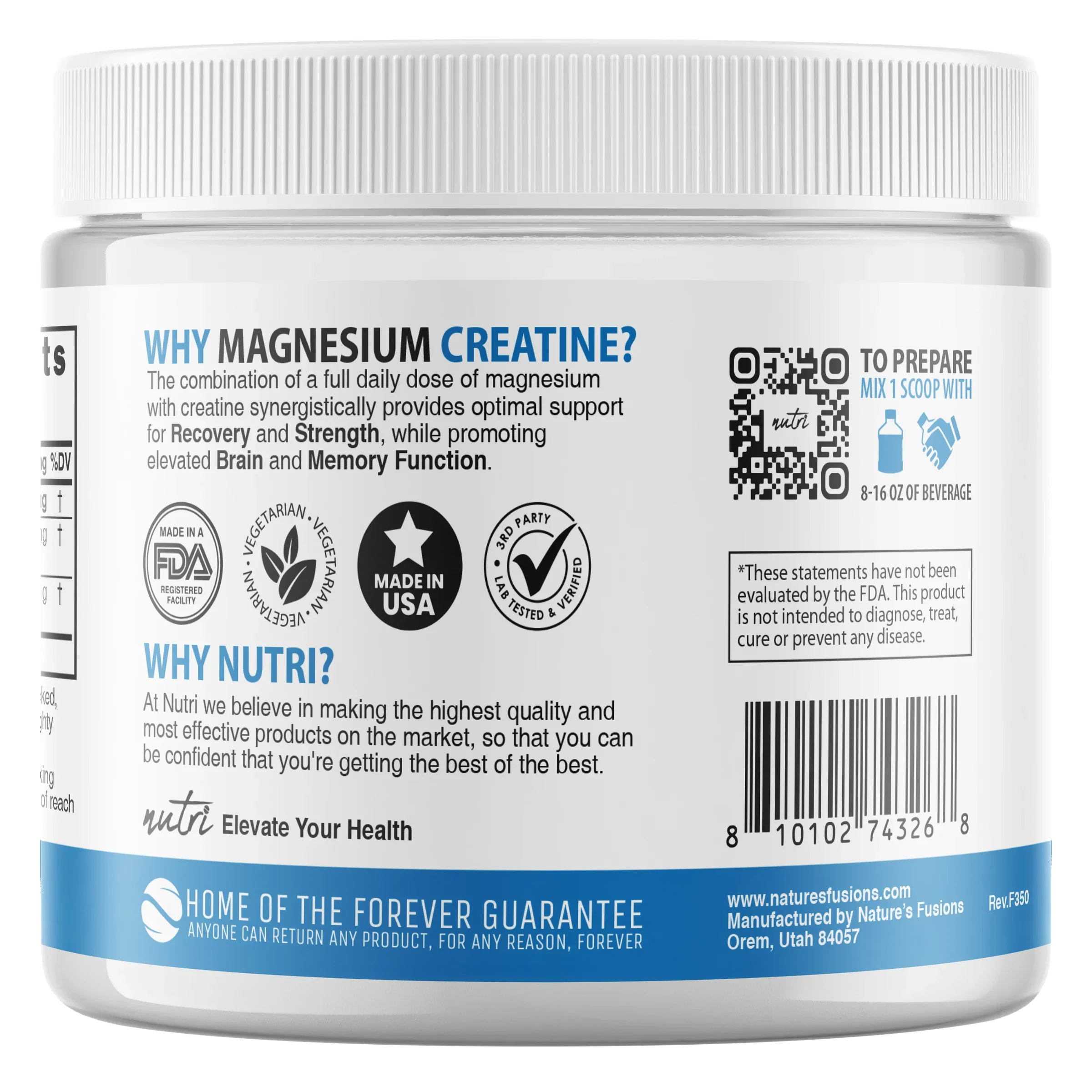 Nature's Fusions Nutri Magnesium Creatine 400 mg / 5 g Unflavored Powder – 165 g Tub, view 3