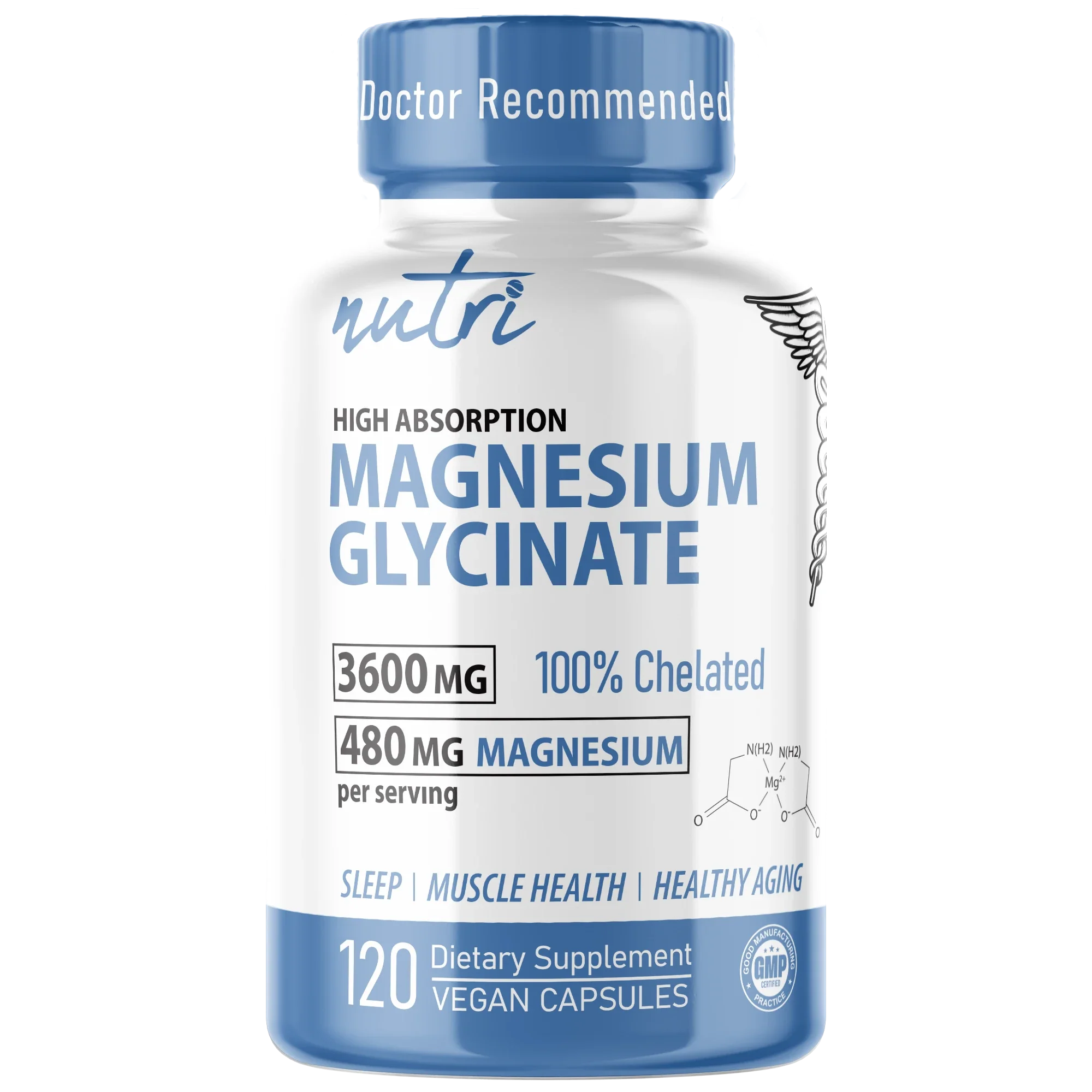 Nature's Fusions Nutri Magnesium Glycinate (High Absorption) 480 mg – 120 Count