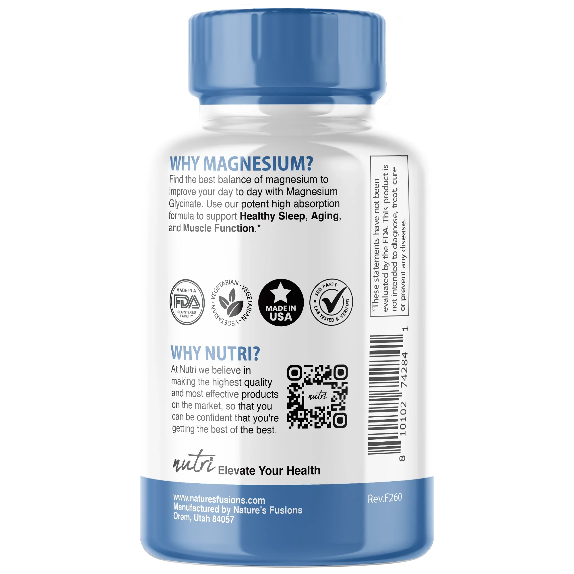 Nature's Fusions Nutri Magnesium Glycinate (High Absorption) 480 mg – 120 Count, view 3