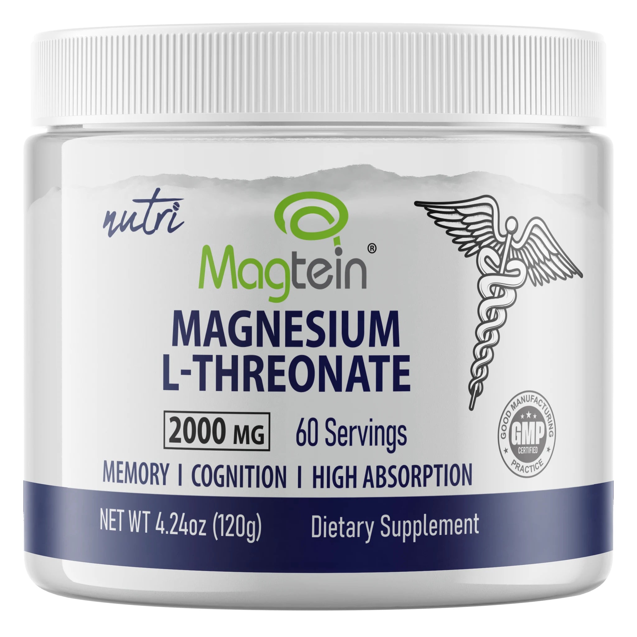 Nature's Fusions Nutri Magtein Magnesium L-Threonate 2000 mg Unflavored Powder โ 120 g Tub
