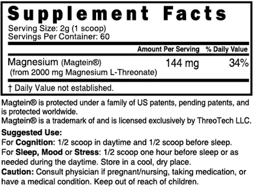 Nature's Fusions Nutri Magtein Magnesium L-Threonate 2000 mg Unflavored Powder – 120 g Tub, view 5