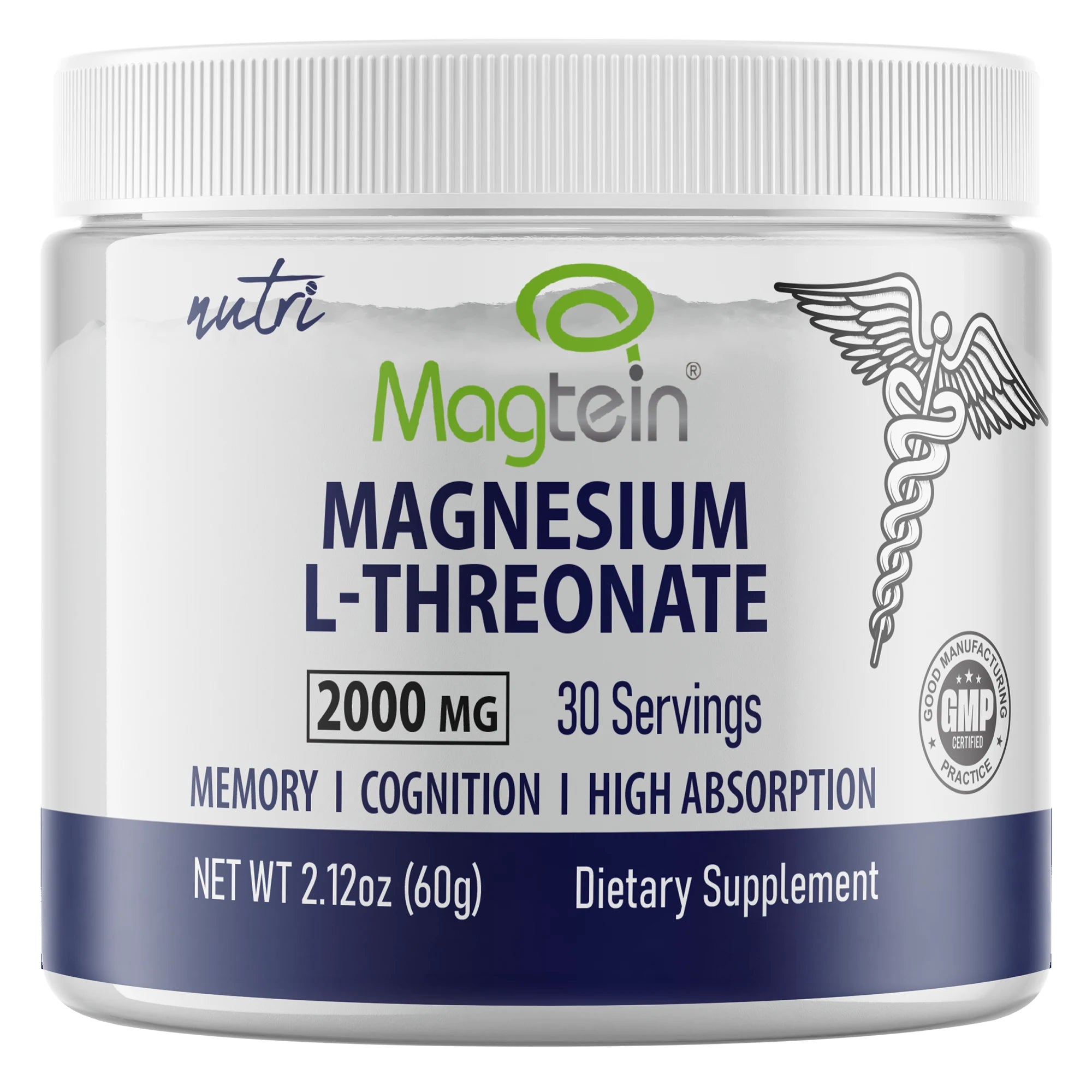 Nature's Fusions Nutri Magtein Magnesium L-Threonate 2000 mg Unflavored Powder – 60 g Tub