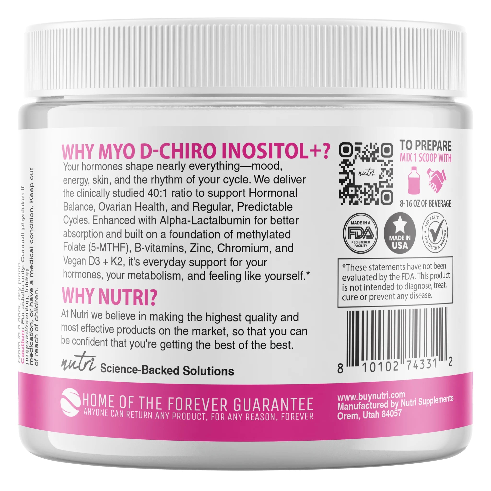 Nature's Fusions Nutri Myo & D-Chiro Inositol Plus Complex 2050 mg Unflavored Powder – 265 g Tub, view 3