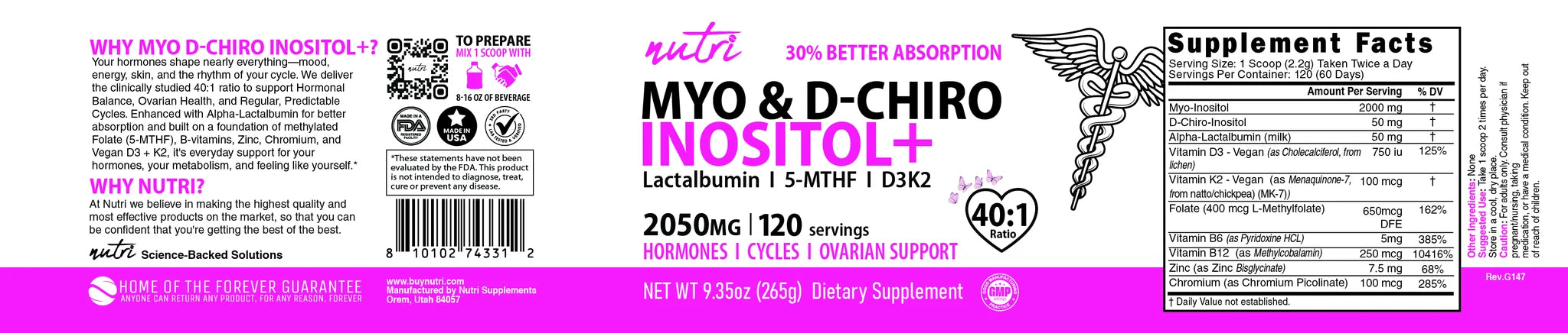 Nature's Fusions Nutri Myo & D-Chiro Inositol Plus Complex 2050 mg Unflavored Powder – 265 g Tub, view 4