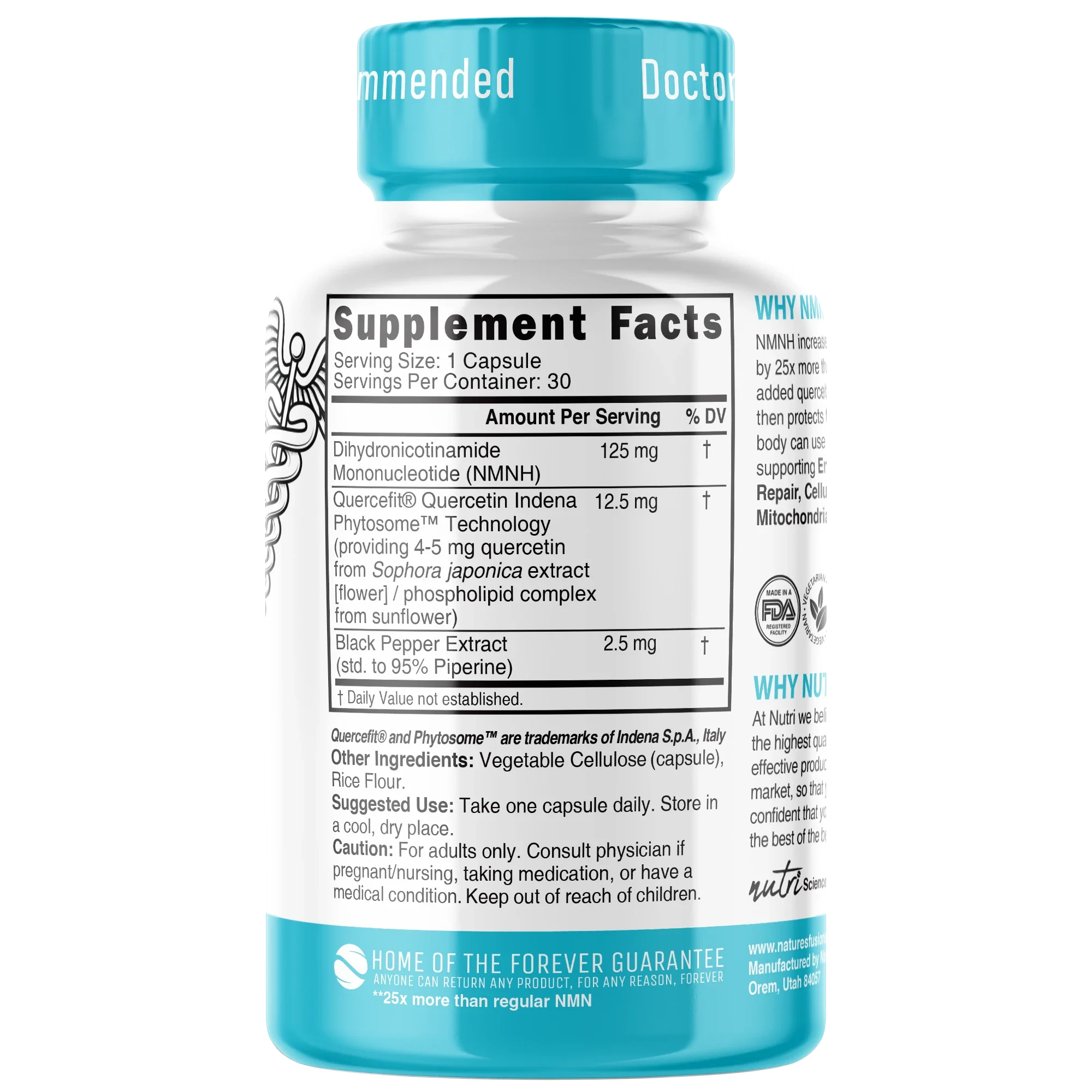 Nature's Fusions Nutri NMNH 125 mg Extra Strength (Dihydronicotinamide Mononucleotide) – 30 Count, view 2