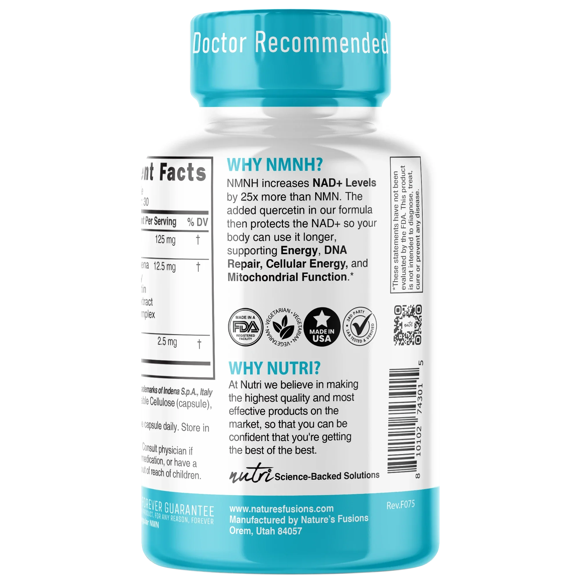 Nature's Fusions Nutri NMNH 125 mg Extra Strength (Dihydronicotinamide Mononucleotide) – 30 Count, view 3