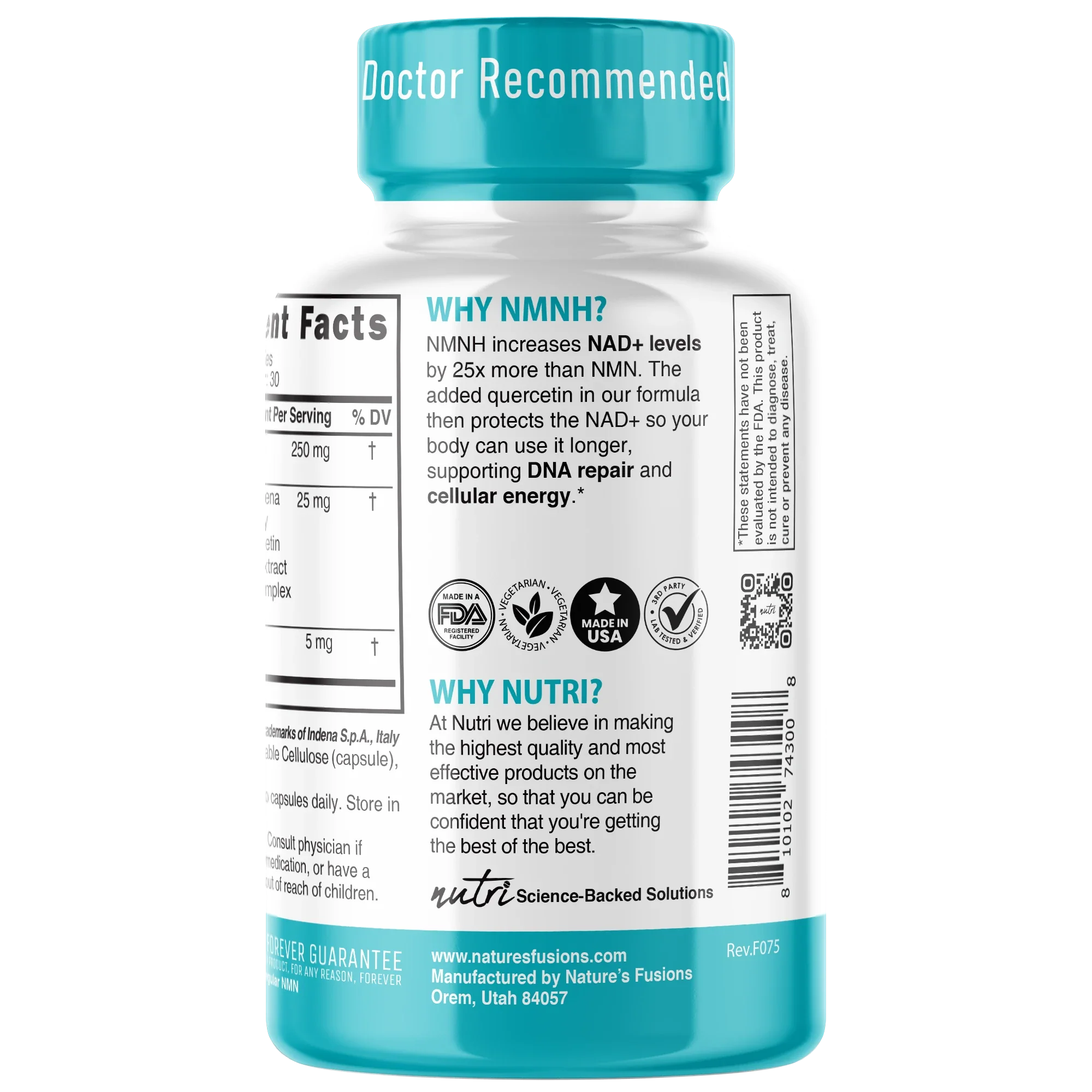 Nature's Fusions Nutri NMNH 250 mg Max Strength (Dihydronicotinamide Mononucleotide) – 60 Count, view 3