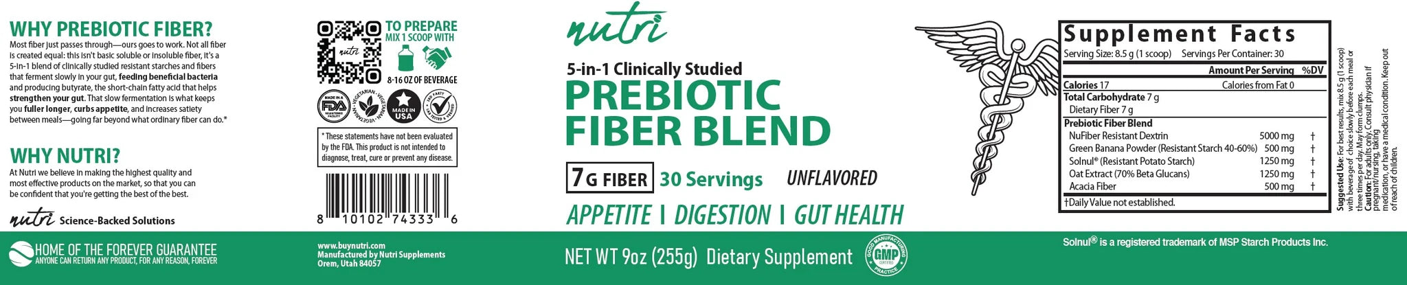 Nature's Fusions Nutri Prebiotic Fiber Complex 7 g Unflavored Powder – 255 g Tub, view 2