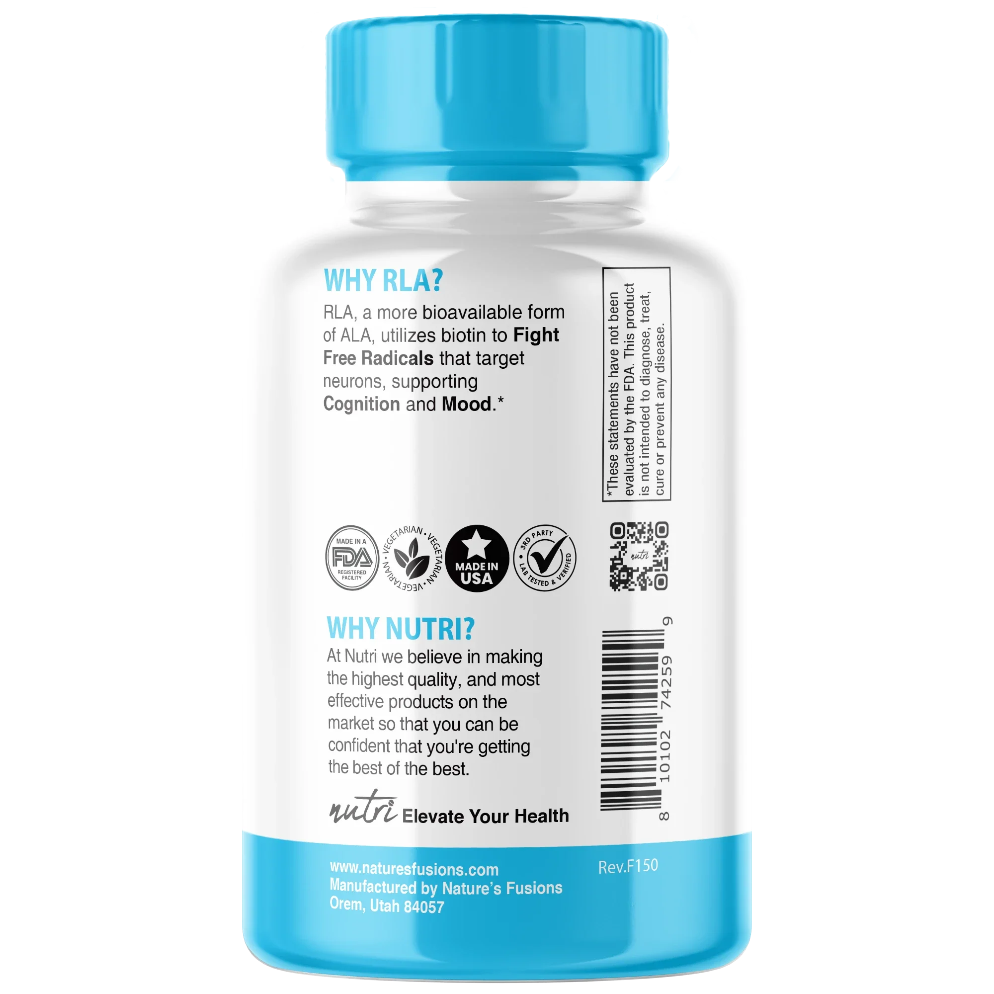 Nature's Fusions Nutri R Lipoic Acid+ R-ALA (Stabilized Na-RALA with Biotin) 600 mg – 60 Count, view 3