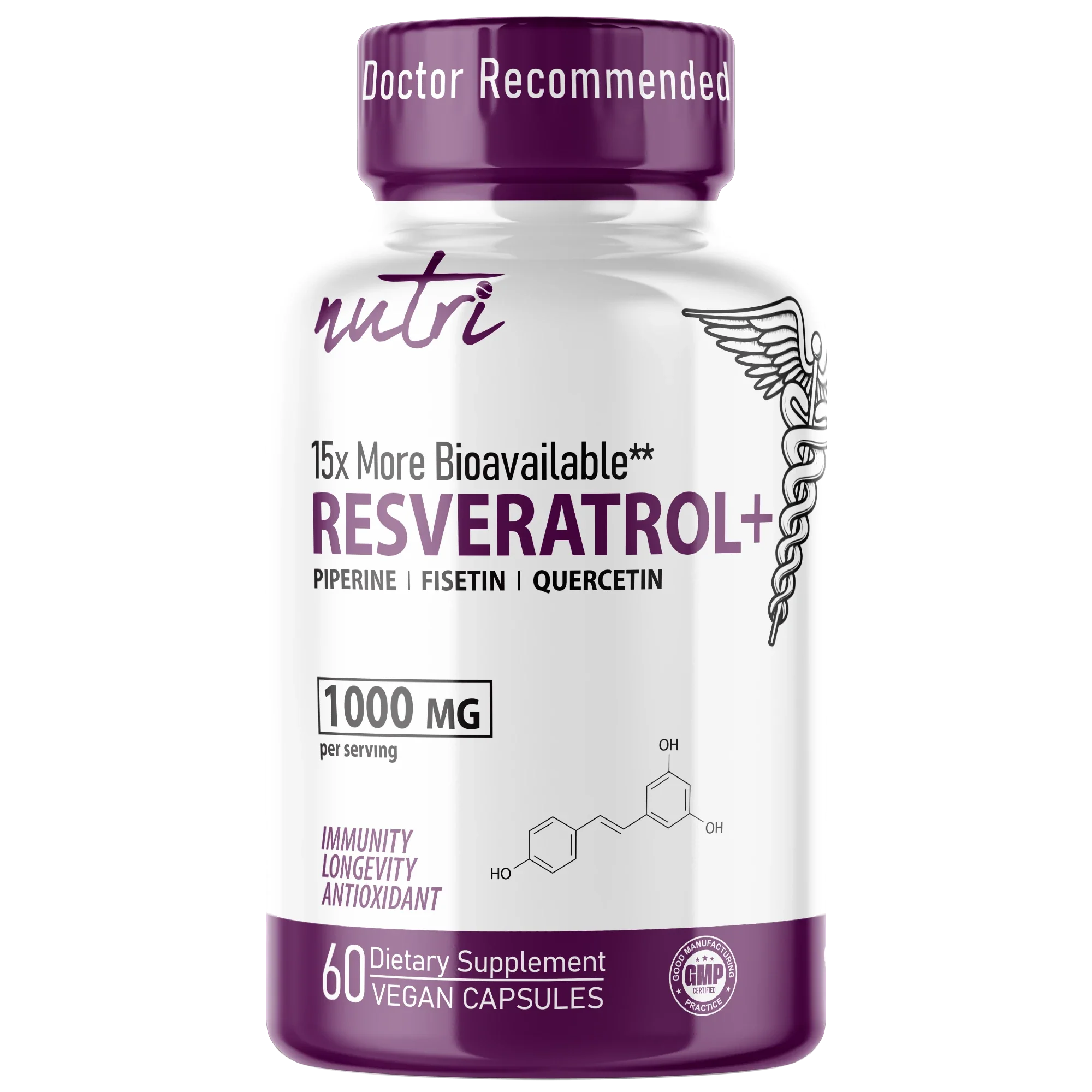 Nature's Fusions Nutri Resveratrol+ Complex with Black Pepper & Fisetin 1000 mg – 60 Count