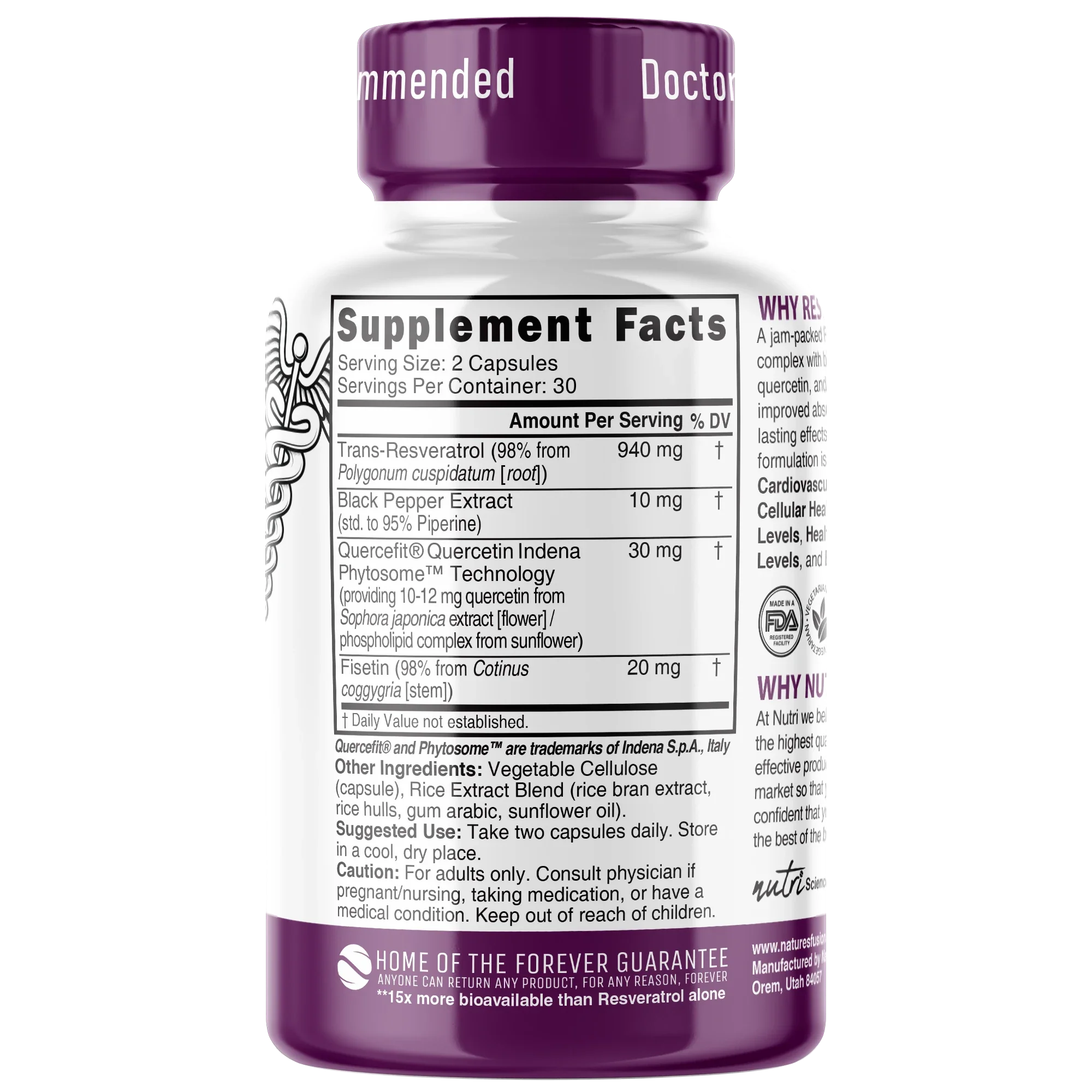 Nature's Fusions Nutri Resveratrol+ Complex with Black Pepper & Fisetin 1000 mg – 60 Count, view 2