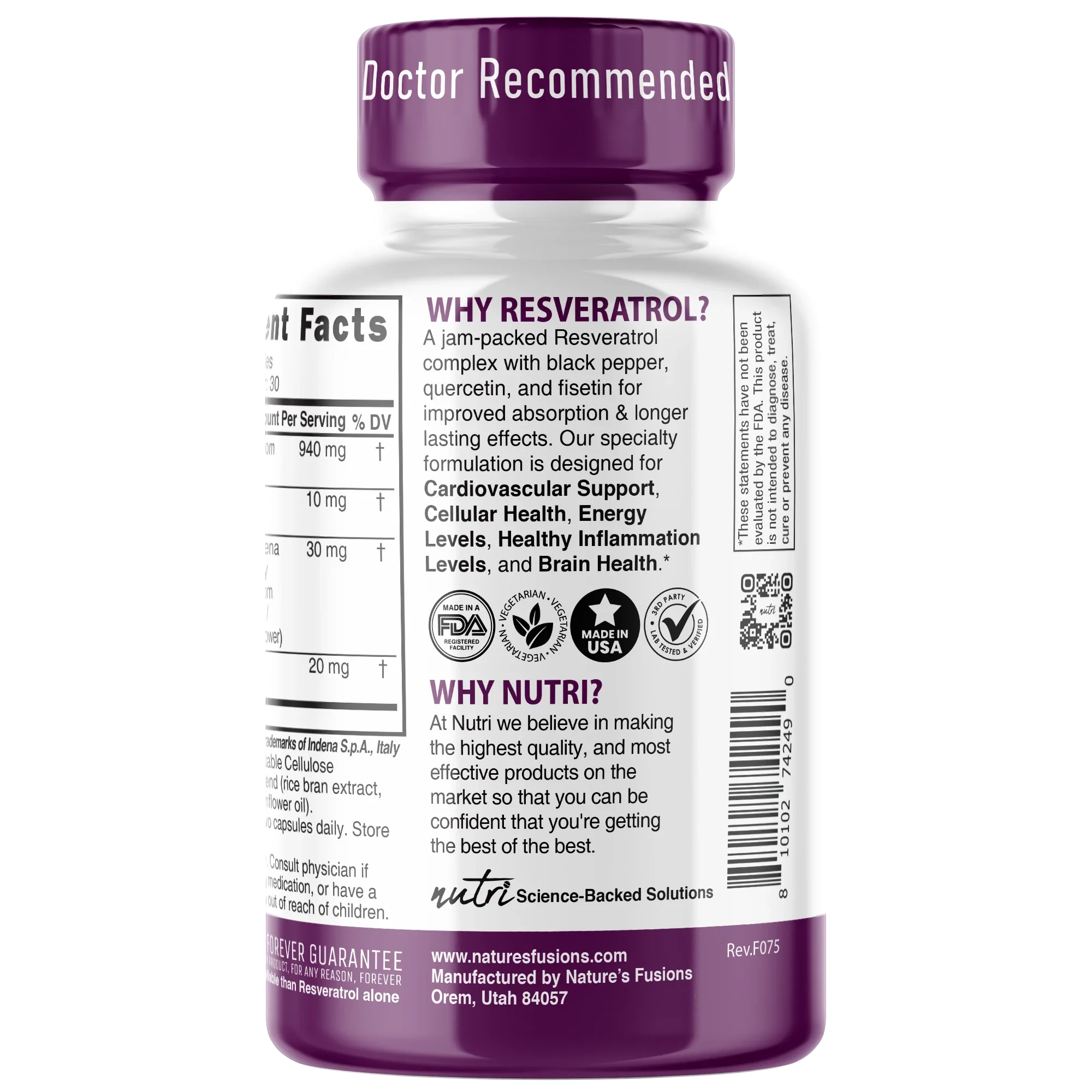 Nature's Fusions Nutri Resveratrol+ Complex with Black Pepper & Fisetin 1000 mg – 60 Count, view 3