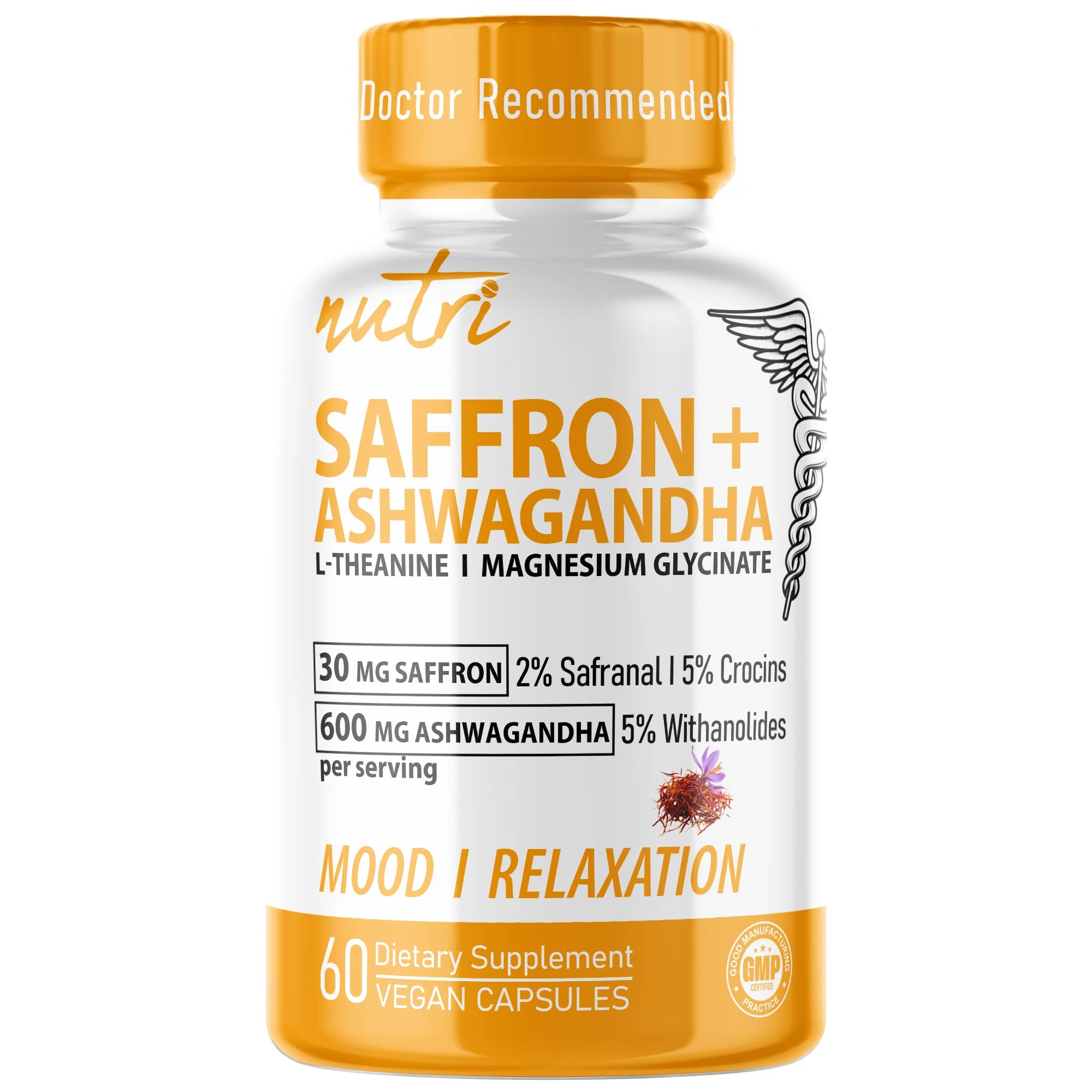 Nature's Fusions Nutri Saffron + Ashwagandha Complex with L-Theanine & Magnesium Glycinate โ 60 Count