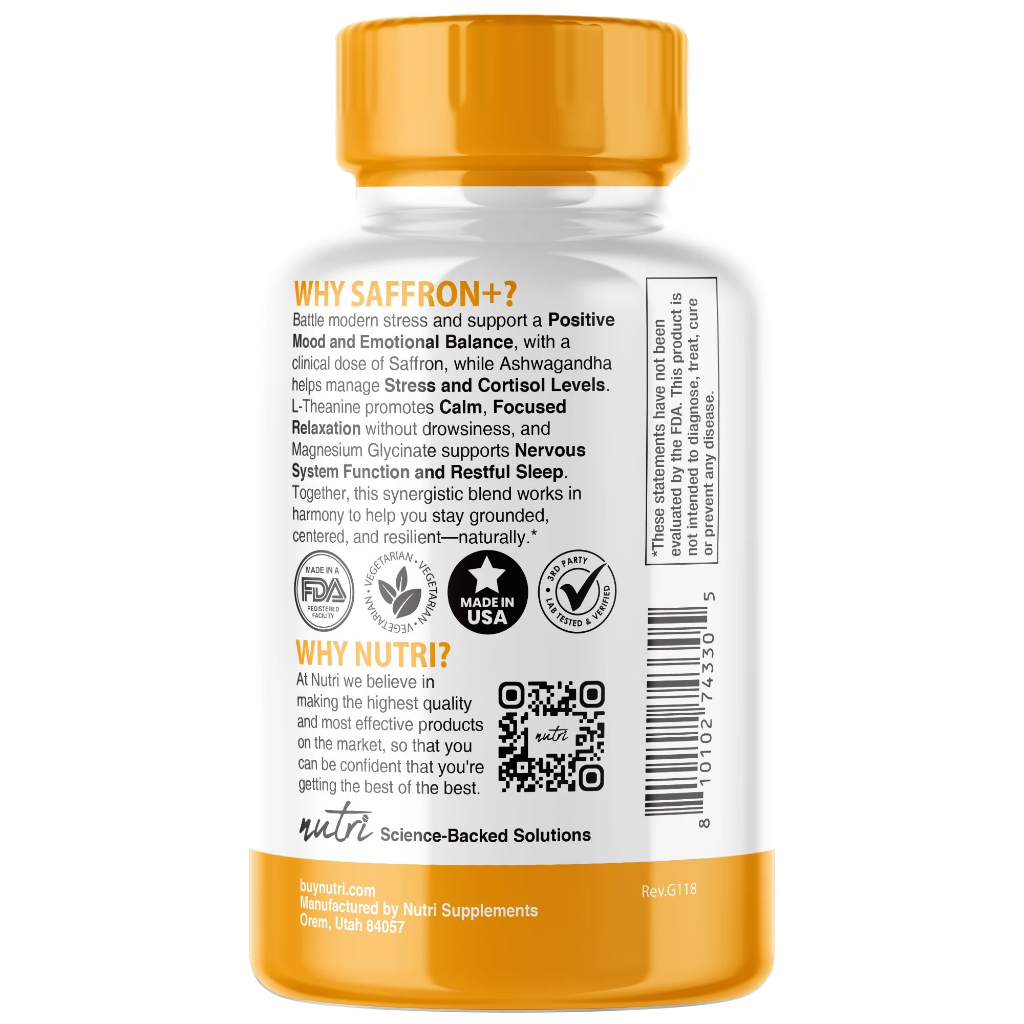 Nature's Fusions Nutri Saffron + Ashwagandha Complex with L-Theanine & Magnesium Glycinate – 60 Count, view 3