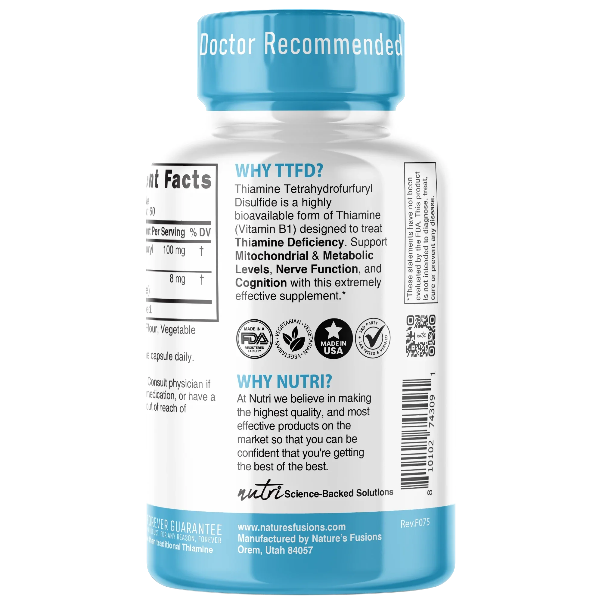 Nature's Fusions Nutri TTFD Thiamine B1 100 mg – 60 Count, view 3