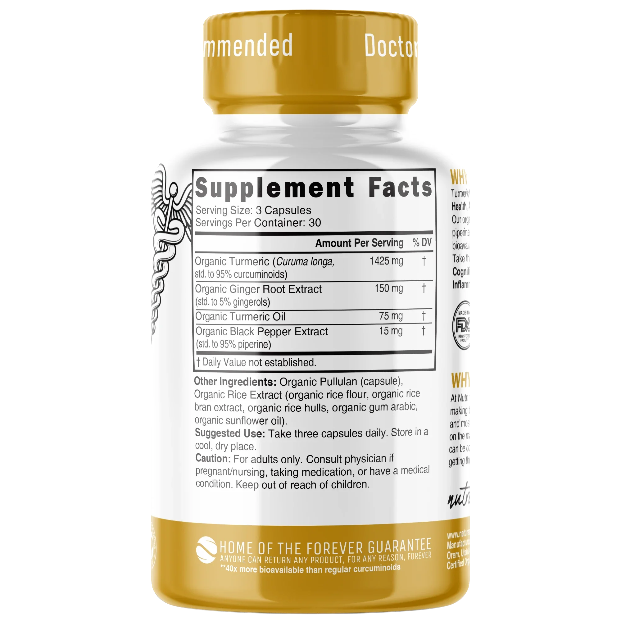Nature's Fusions Nutri Turmeric Curcumin+ with Ginger, Piperine & Turmeric Oil 1350 mg – 90 Count – Organic, view 2