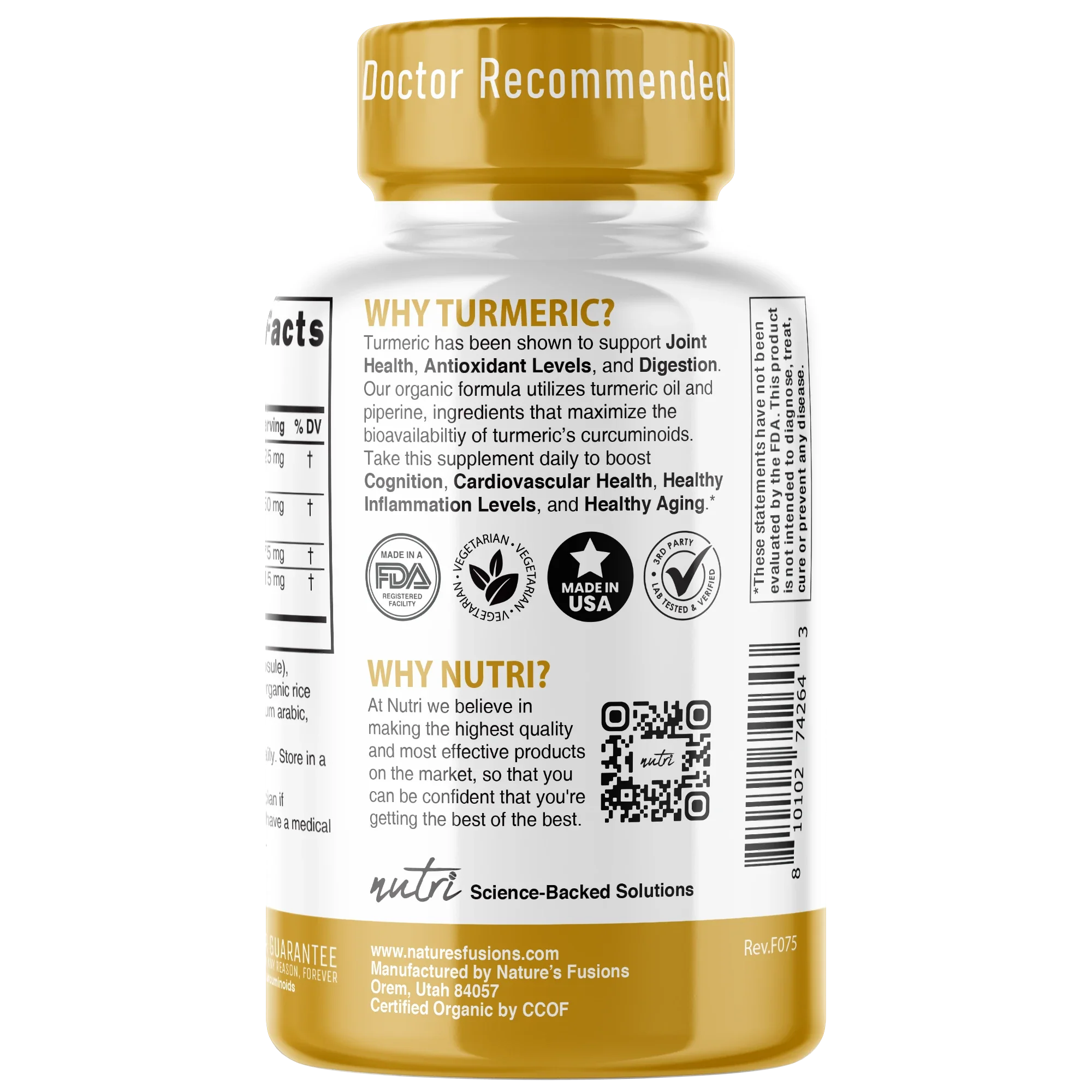 Nature's Fusions Nutri Turmeric Curcumin+ with Ginger, Piperine & Turmeric Oil 1350 mg – 90 Count – Organic, view 3