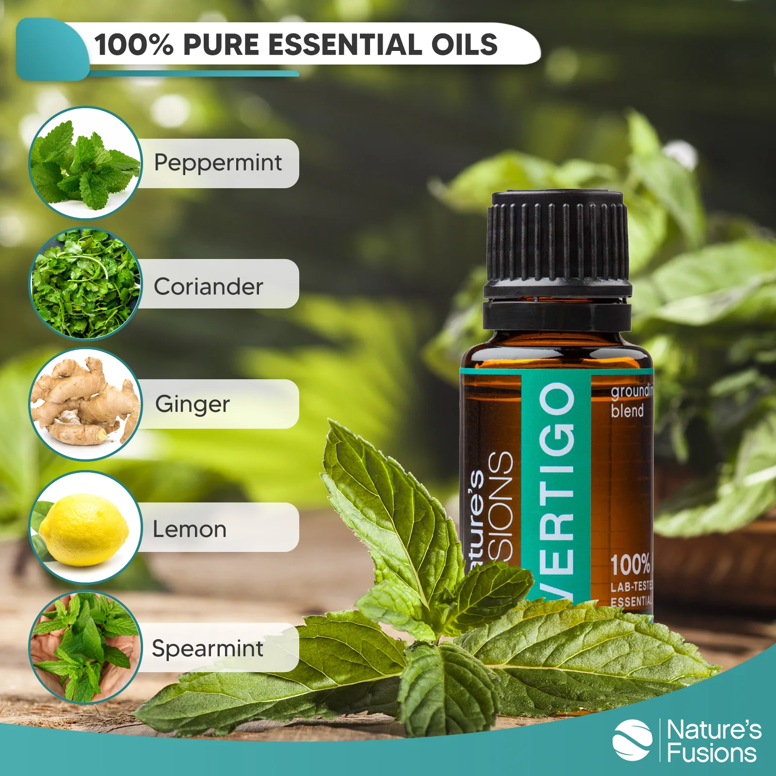 Nature's Fusions Vertigo (Ginger, Peppermint & Lavender) Essential Oil Blend 15ml, view 3