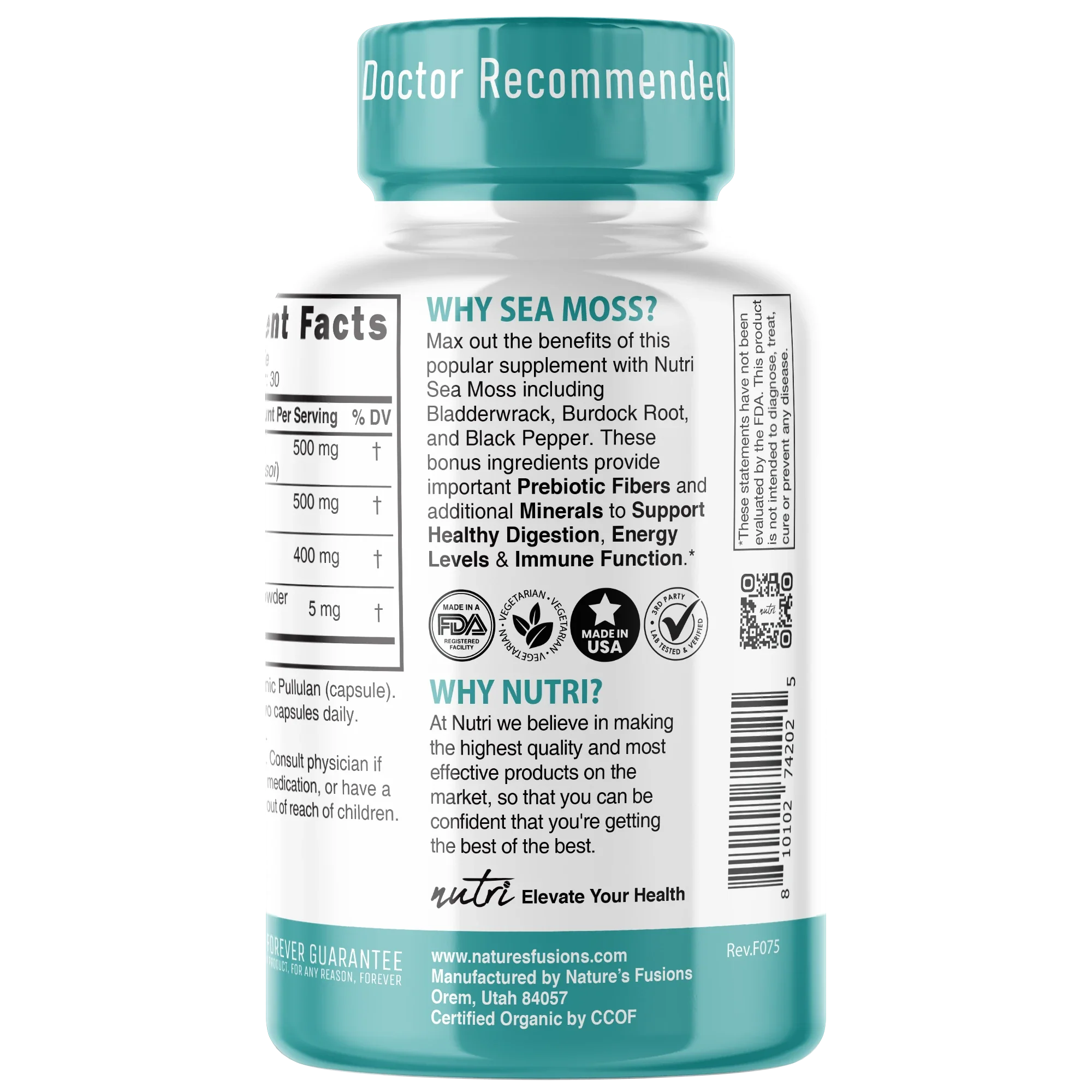Nature's Fusions Nutri Sea Moss with Bladderwrack, Burdock & Black Pepper 1405 mg – 60 Count – Organic, view 3