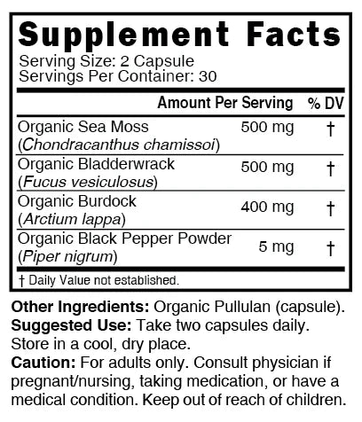 Nature's Fusions Nutri Sea Moss with Bladderwrack, Burdock & Black Pepper 1405 mg – 60 Count – Organic, view 4