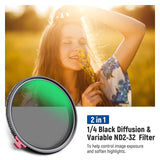 NEEWER 2 in 1 Black Diffusion 1/4 Effect with ND2-ND32 Variable ND Filter, view 2