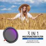 NEEWER 3 In 1 CPL + Black Diffusion 1/4 + Variable ND2-32 Filter, view 2