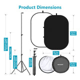 NEEWER 1.5x2m / 5x7ft 2-in-1 Collapsible Backdrop Kit (Black&White), view 3