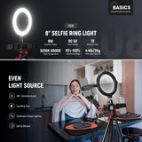 NEEWER BASICS R08 8" Selfie Ring Light with Tripod/2 Phone Holders/Remote, view 2