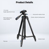 NEEWER ENTRY LEVEL VERSION TP53 57.5" Metal Travel Tripod, view 6