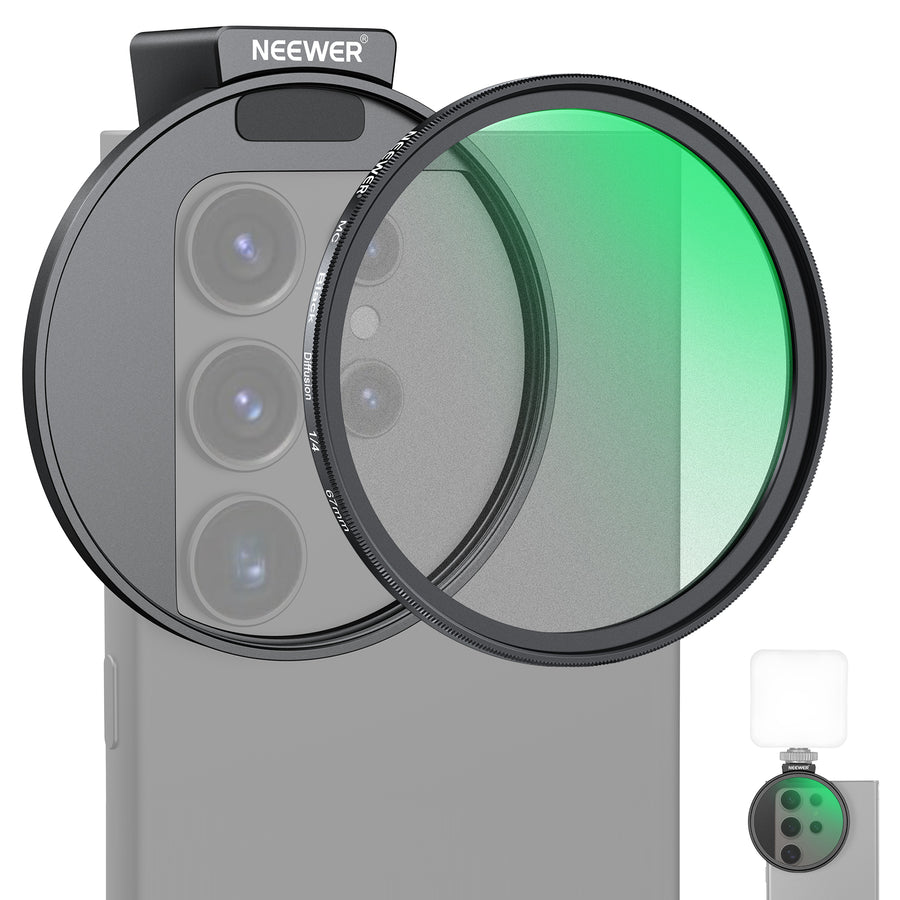 NEEWER FL-88 67mm 1/4 Black Diffusion Filter & Cold Shoe Phone Clip for Phone