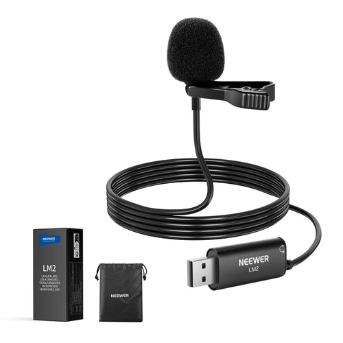 NEEWER LM2 Plug & Play Omnidirectional USB Lapel Microphone with 3.5mm TRS Jack