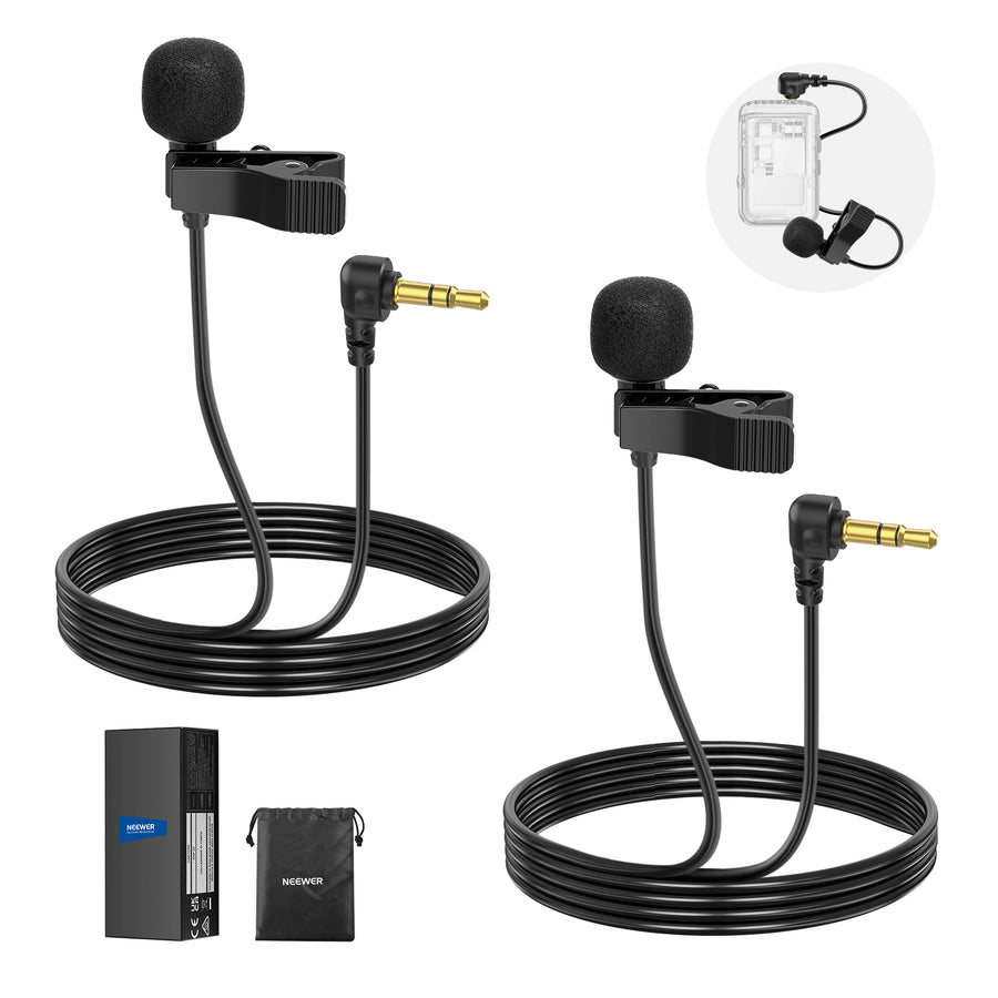 NEEWER LM5 2 Pack 6.6ft/2m 3.5mm TRS Mini Clip On Wired Lavalier Microphone