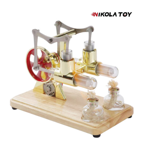 Nikola Toy Bamboo Based Twin Cylinder Stirling Engine