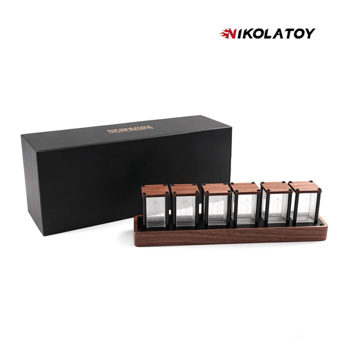Nikola Toy Creative Retro Walnut Wood RGB Glow Tube Clock