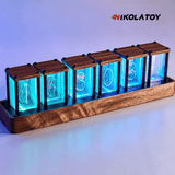 Nikola Toy Creative Retro Walnut Wood RGB Glow Tube Clock, view 2
