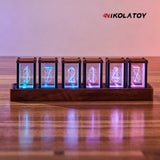 Nikola Toy Creative Retro Walnut Wood RGB Glow Tube Clock, view 3
