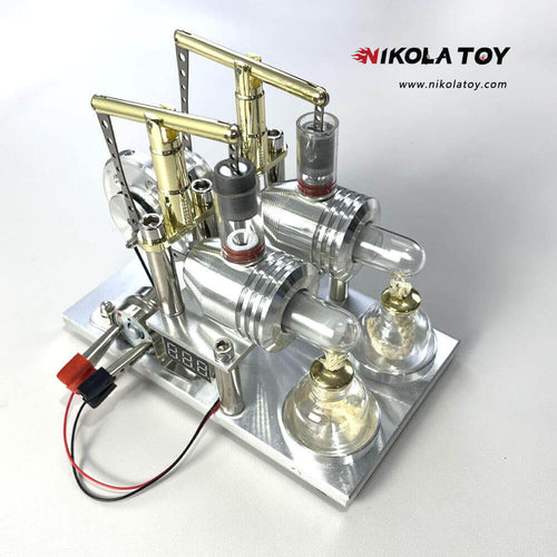 Nikola Toy Double Cylinder Stirling Model+Voltmeter