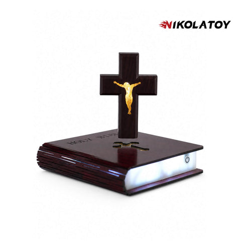 Nikola Toy Magnetic Levitating Crucifix Cross with LED Holy Bible Base