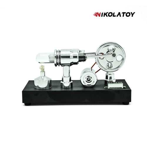 Nikola Toy Mirror Polished Stirling Engine with Embedded Voltmeter and Output Port