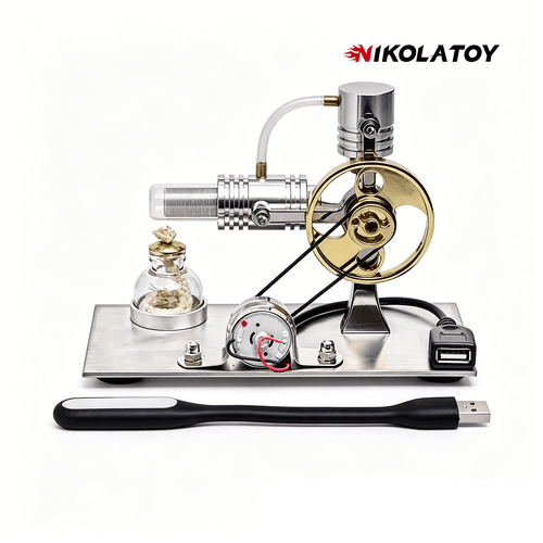 Nikola Toy L-Type Stirling Engine Model with Power Generation and Indicator Light